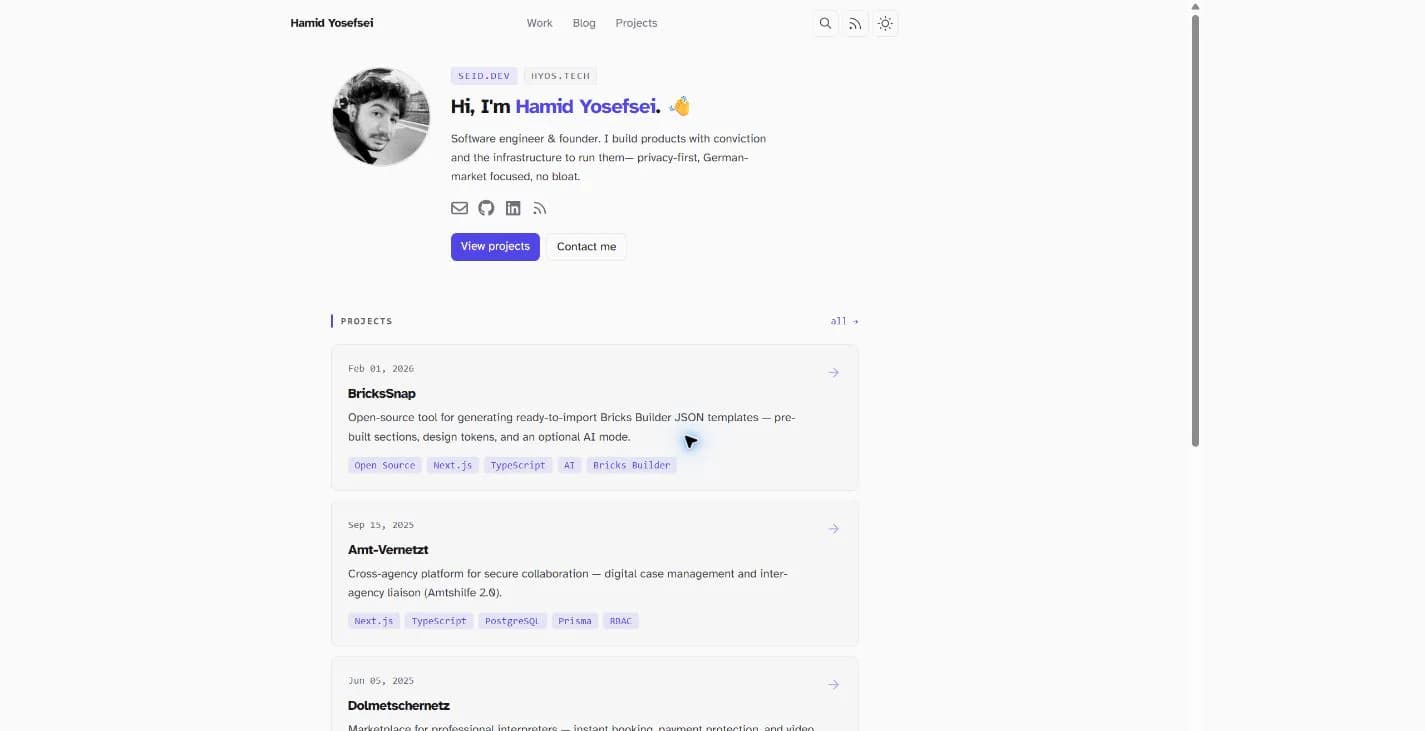 Persönliches Software-Portfolio seid.dev mit Profil und Projektübersicht